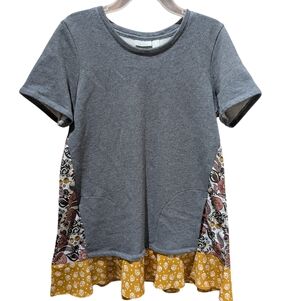 LOGO Lounge French Terry Tunic Top Boho Patchwork Mixed Media Size Small